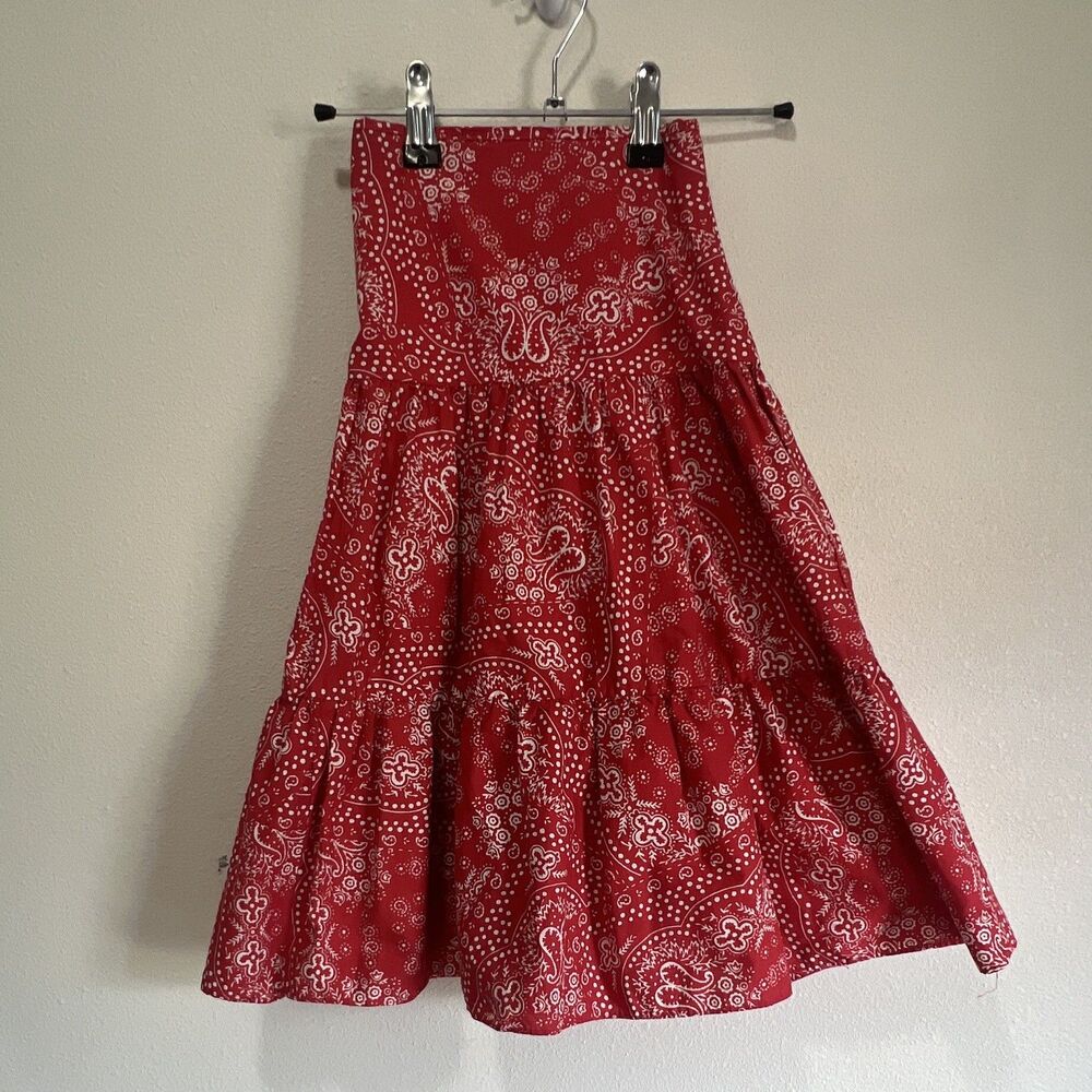 American Living Women's A-Line Midi Skirt Red/White Paisley Western Y2K SZ 10 - Picture 6 of 6